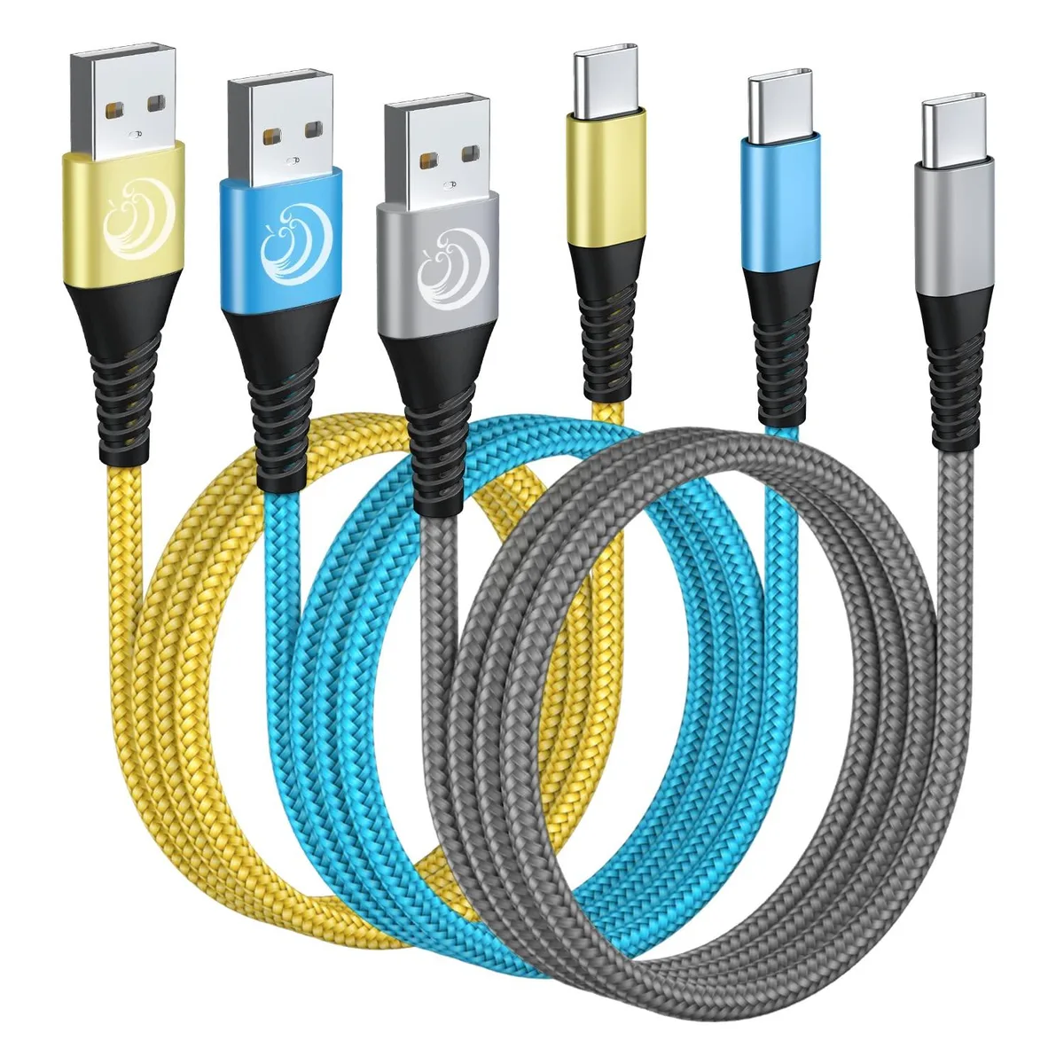  i-ON USB-A to USB-C Cable 10ft 3-Pack Nylon Braided Fast Charging Multi-Colour — product photo