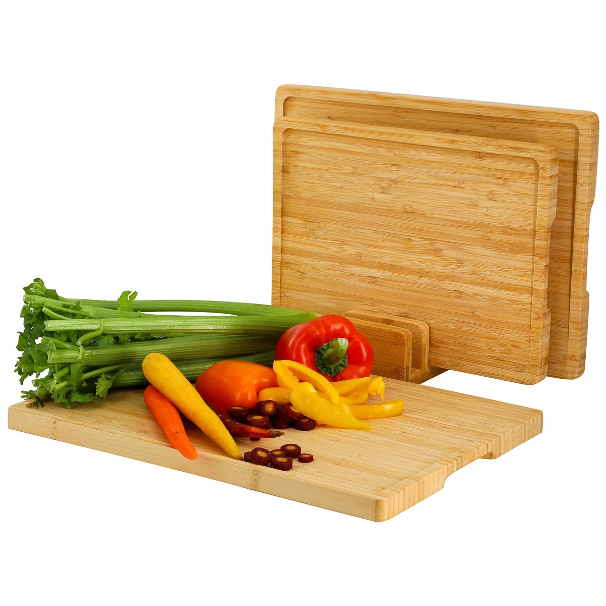 MegaChef MegaChef 3 Piece Bamboo Cutting Board Set with Base 13 15 17 inch — product photo