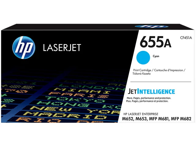 HP HP 655A Cyan Original LaserJet Toner Cartridge CF451A toner cartridges (genuine brands) — product photo