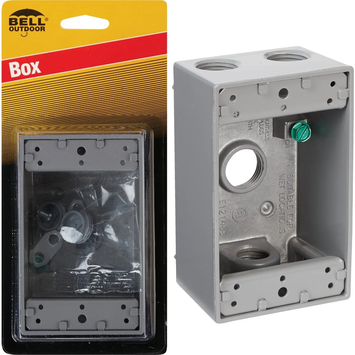 Hubbell Incorporated Hubbell Incorporated Bell Weatherproof 1-Gang Gray 4-Outlet 18.3 cu in Box 5321 — product photo
