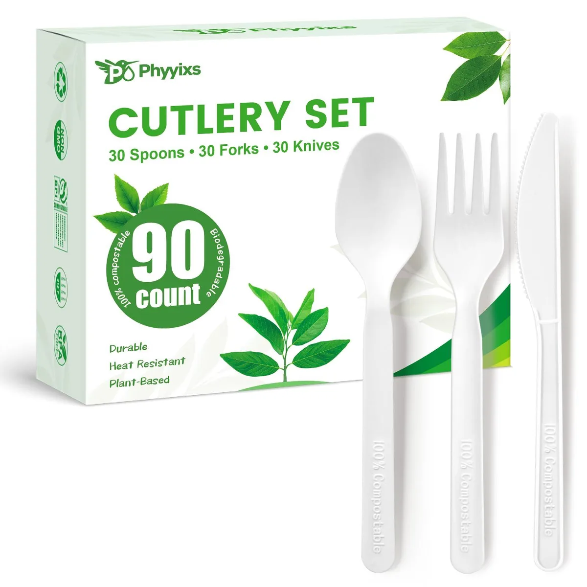 Black disposable cutlery set, 90 pieces in rectangular box