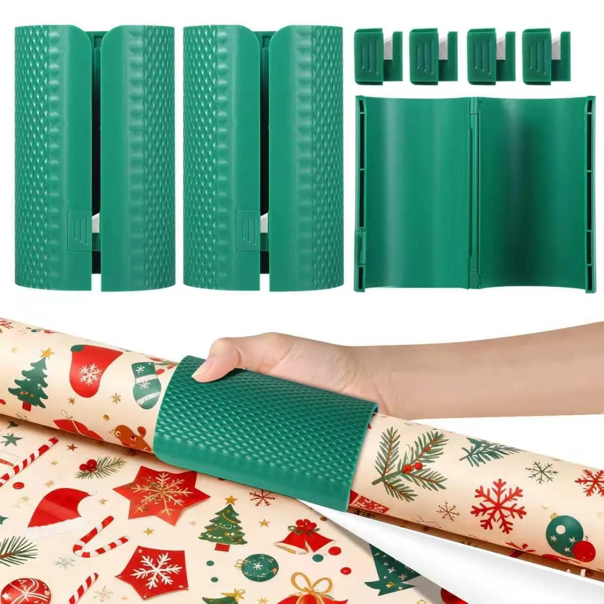 Two green plastic sliding cutters with replaceable blades and open/closed modes