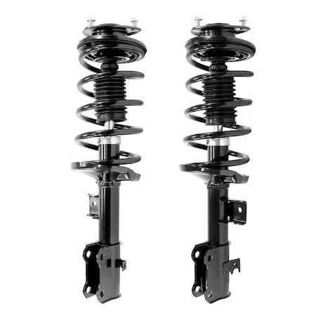 Pair of silver front strut assemblies with coil springs and top mounts