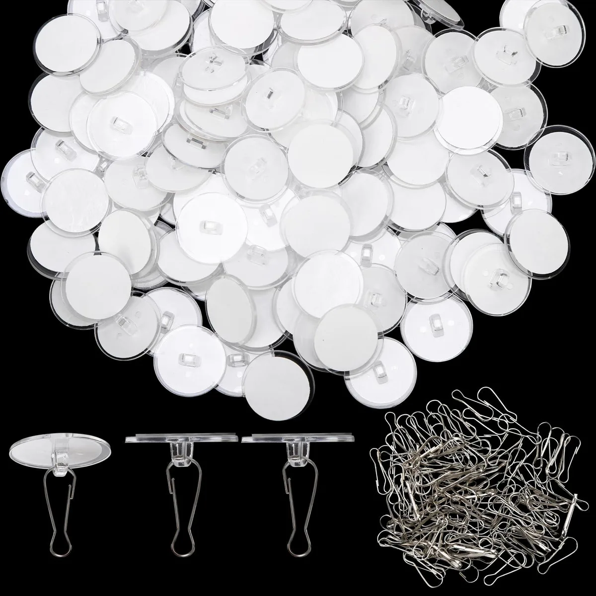 Clear plastic self-adhesive ceiling hooks, 120 pieces, small disc shape with curved hook end