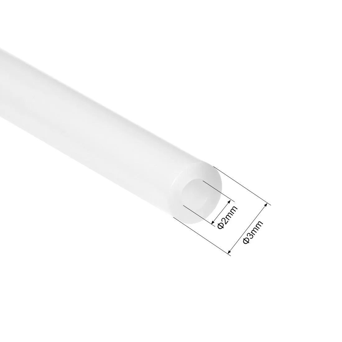 White PTFE tube, 1.5 m long, 2 mm inner diameter, 3 mm outer diameter