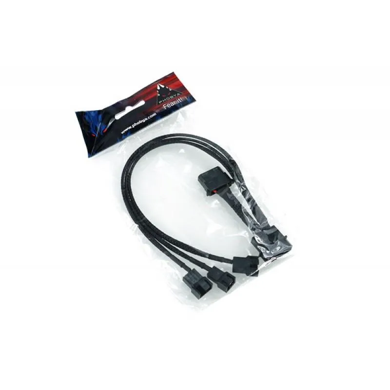 Phobya Phobya 81130 Molex to 2×4-Pin PWM + 1×3-Pin Fan Breakout Cable 30cm Black — product photo