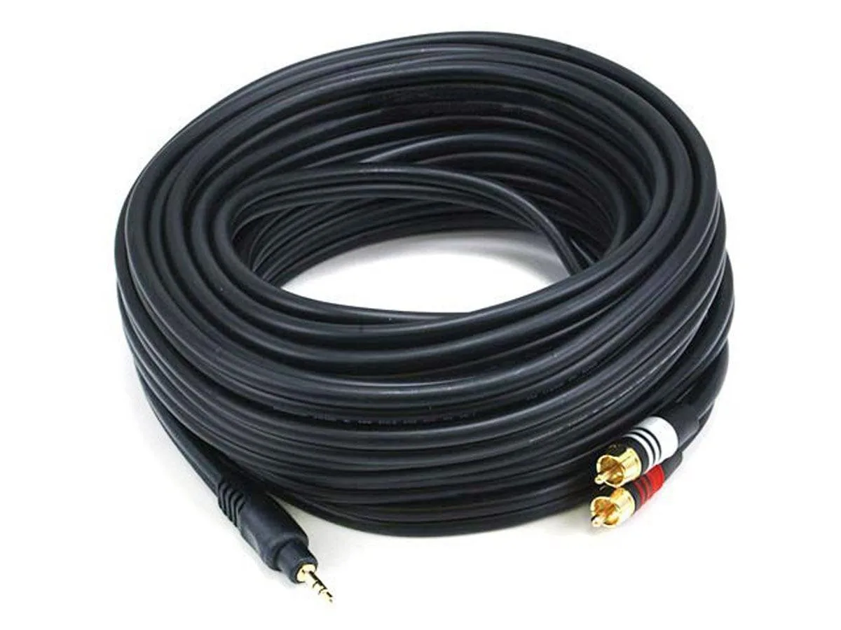 Monoprice Inc. Monoprice 105602 3.5mm Stereo Male to 2RCA Male 35ft 22AWG Cable Black — product photo