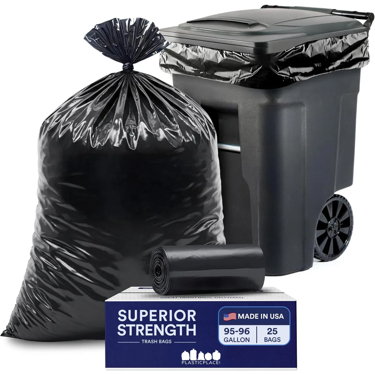Baldwin 96 Gallon Garbage Liners 1.5 Mil Black 61 x 68 25 Count — product photo