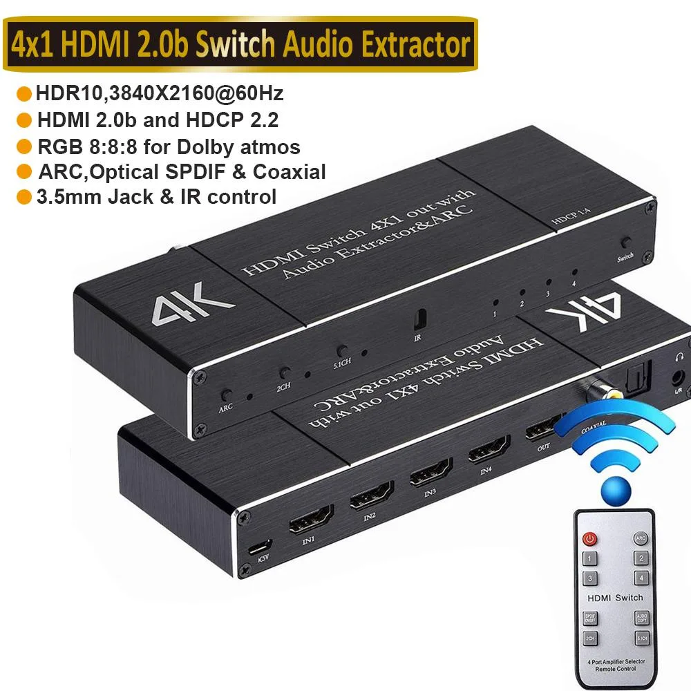LUOM LUOM OZQ7 4x1 HDMI Switch Audio Extractor 4K@60Hz — product photo