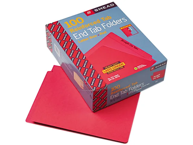 Smead Smead 25710 Red End Tab File Folders Letter 11 pt 100 Box — product photo