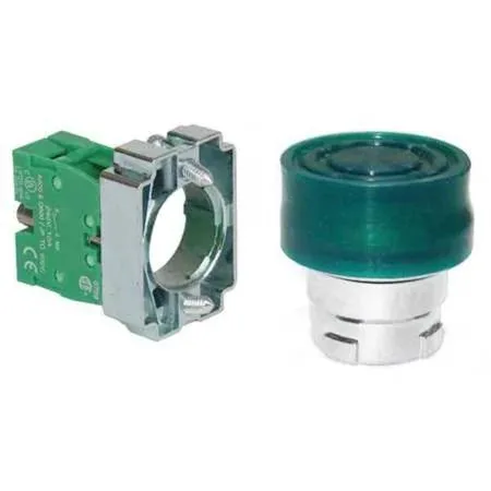 Green flush booted metal push button with chrome bezel 22 mm