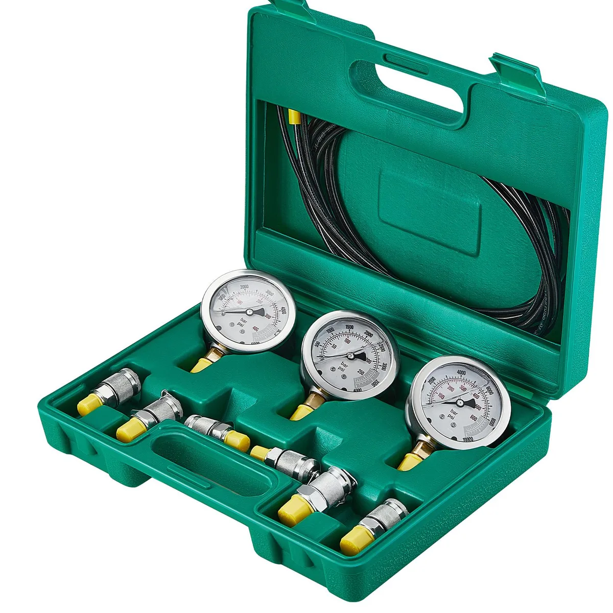 VEVOR VEVOR Hydraulic Pressure Test Kit 250/400/600 bar 3 Gauges 6 Couplings 3 Hoses Case — product photo