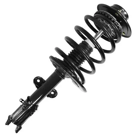 Unity 11173 front left complete strut assembly, silver metal coil spring and silver strut body with black top mount