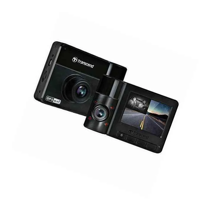 Black dual-lens dash camera with 64 GB storage
