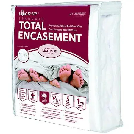 White king-size mattress encasement, stretch knit fabric, 78 by 80 inches, 18 inch depth