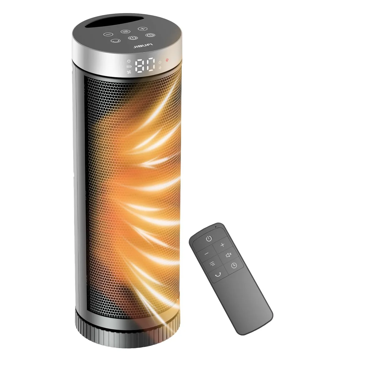 Compact white ceramic tower heater with remote control
