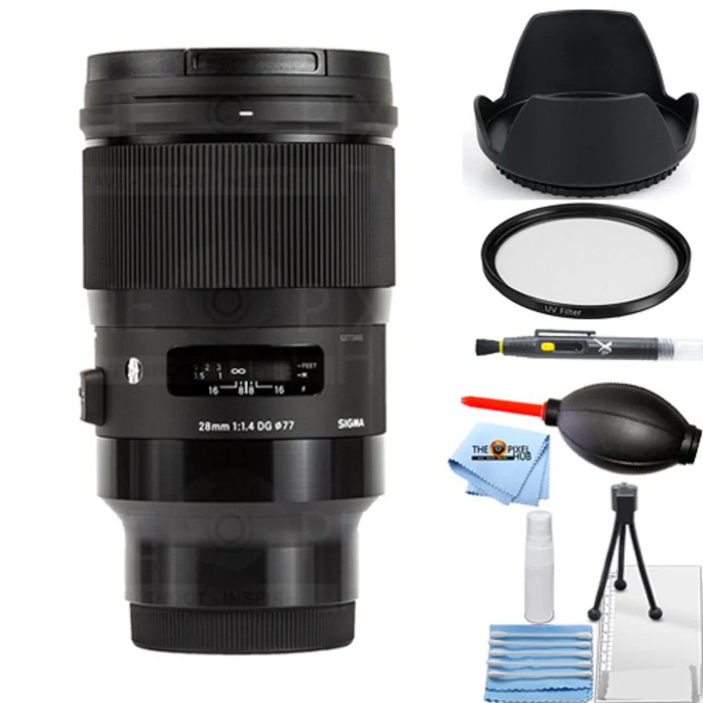 SIGMA SIGMA 28mm f/1.4 DG HSM Art Lens for Sony E with 77mm UV Filter Kit — product photo