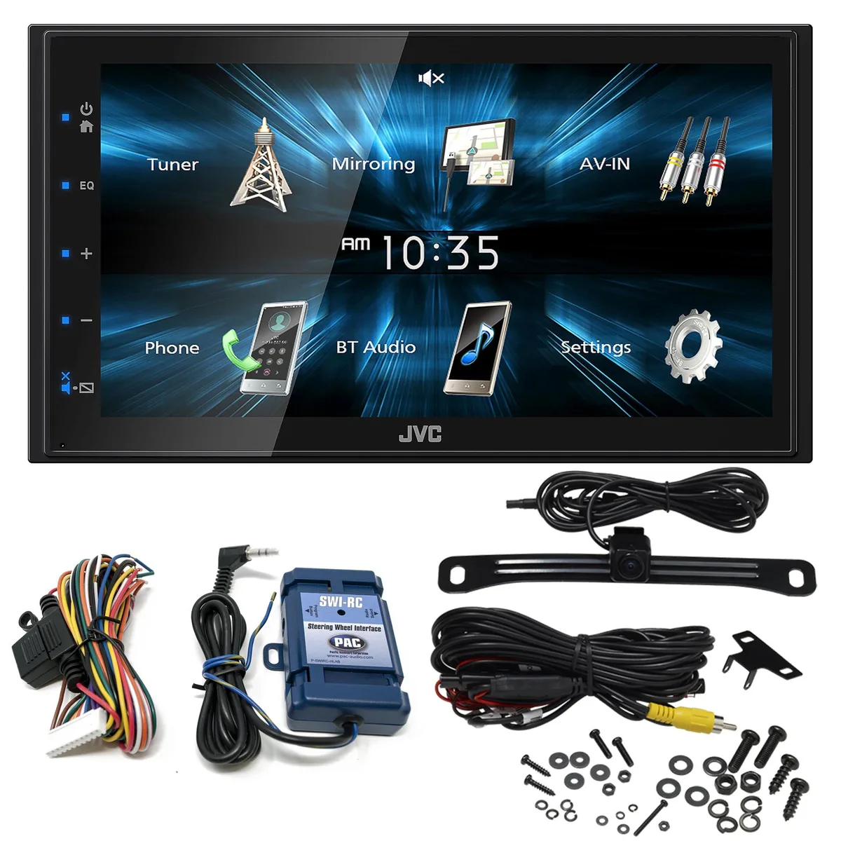 JVC JVC KW-M150BT 6.8" Receiver Bundle with Steering Wheel Interface and License Plate Camera — product photo