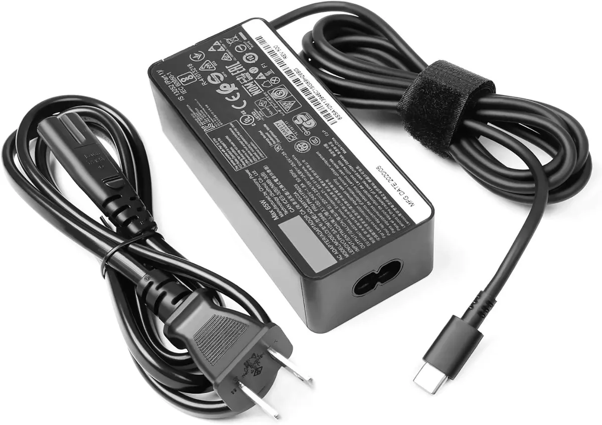 myVolts myVolts 65 W USB-C AC Adapter 2-prong Lenovo ThinkPad T480 T490 X1 Carbon — product photo