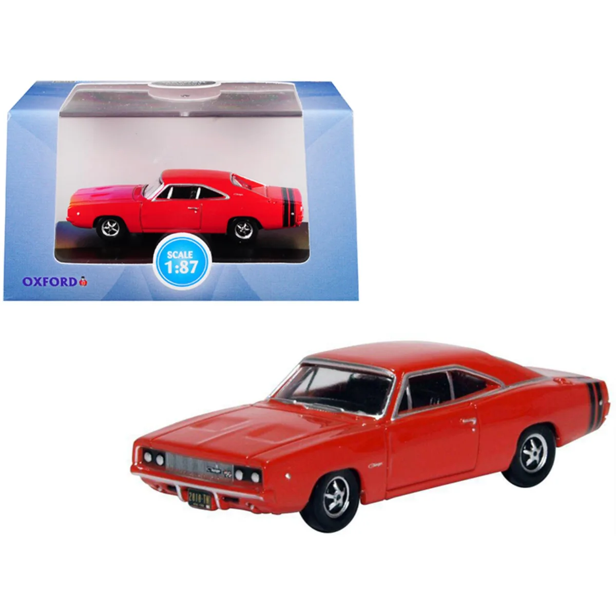 Oxford Diecast Oxford Diecast 1968 Dodge Charger Bright Red with Black Stripes 1/87 Scale Vehicle — product photo