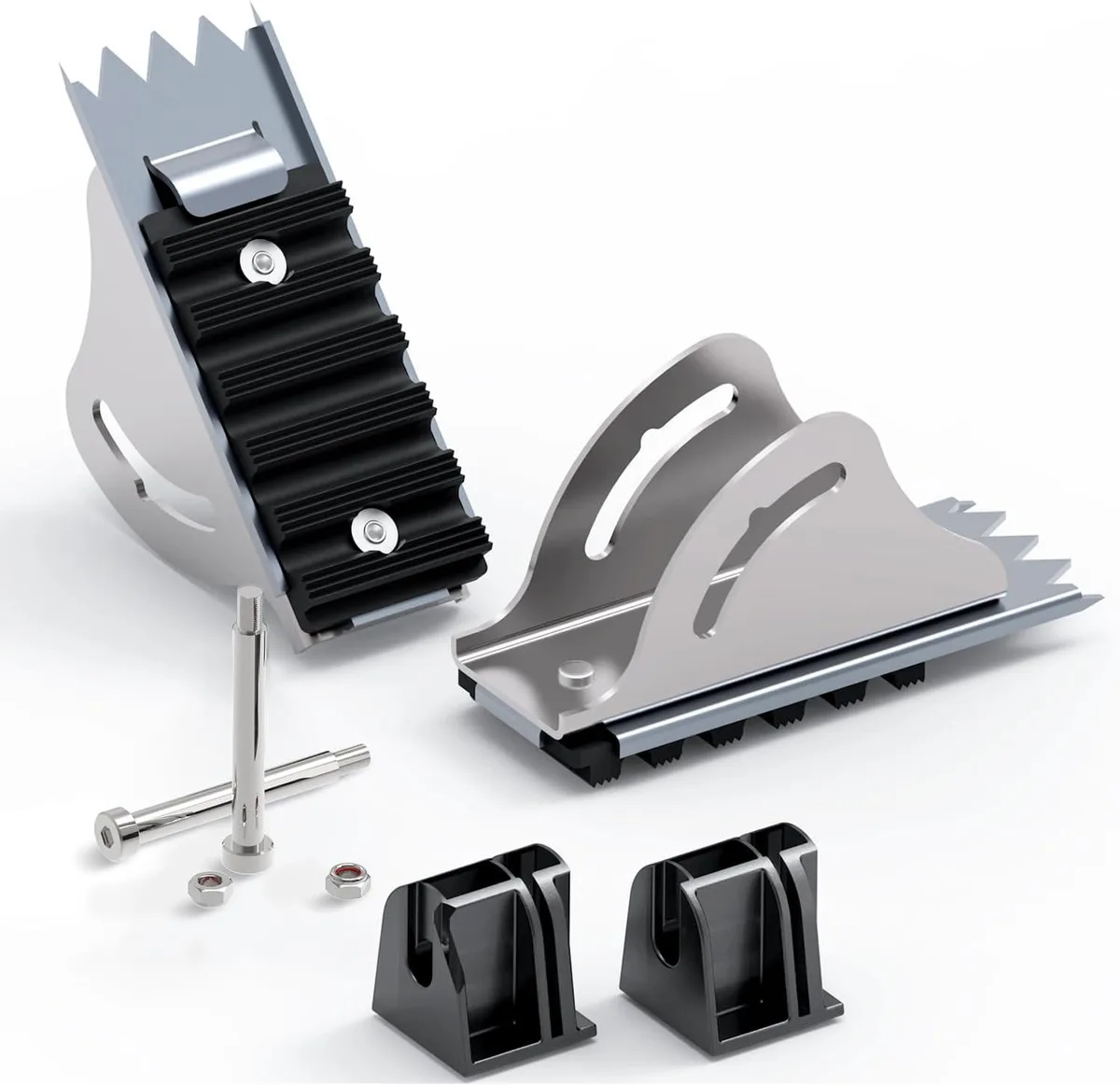 Pair of aluminium ladder feet with rubber pads and swivel teeth