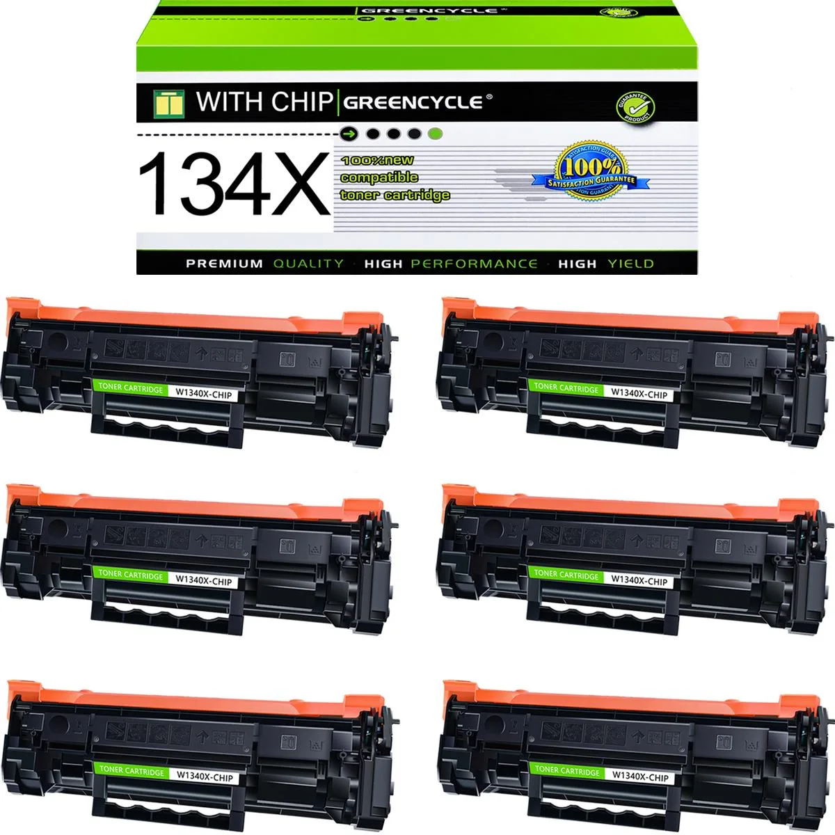 GREENCYCLE GREENCYCLE W1340X Black Toner Cartridge 6-Pack High Yield 2400 Pages — product photo