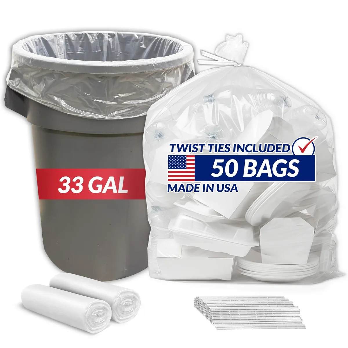  Baldwin 33 Gallon Clear Trash Bags 50 Count 32x38in 16 Micron 3 Pack — product photo