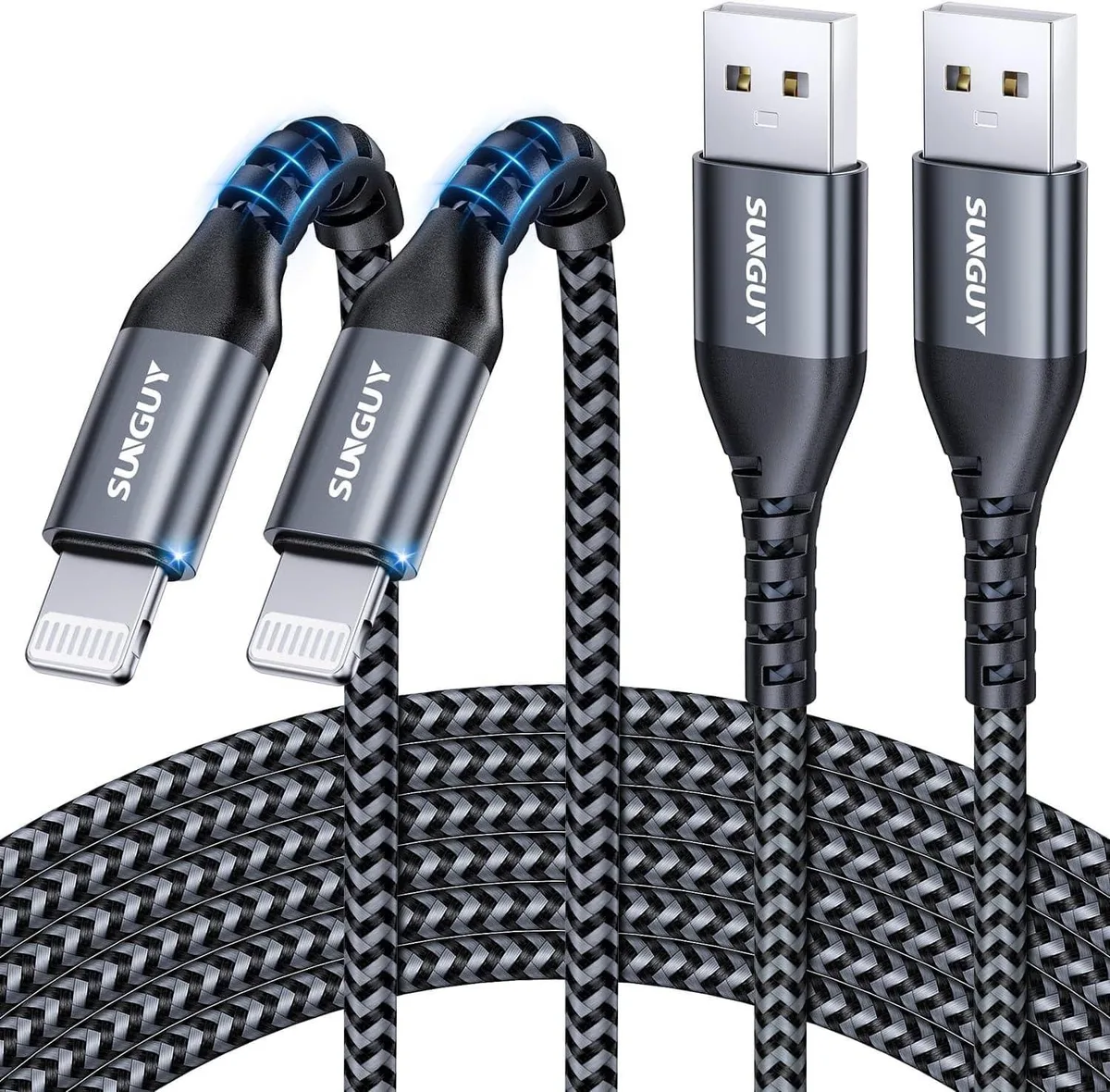Kootion Kootion USB-A to Lightning Cable 10FT 2Pack MFi Certified 2.4A 480Mbps Braided Nylon — product photo