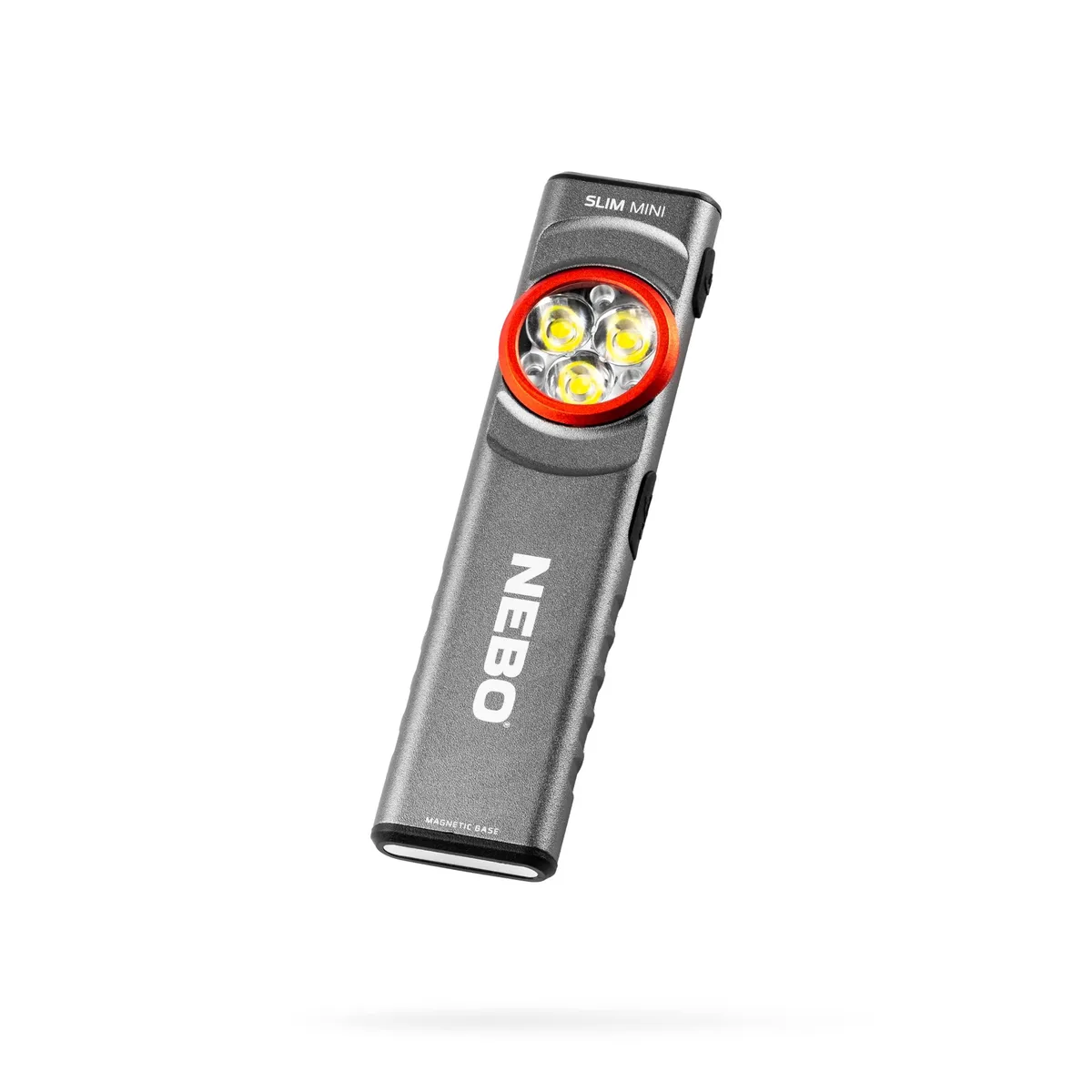 Small black aluminium flashlight with magnetic base and pocket clip
