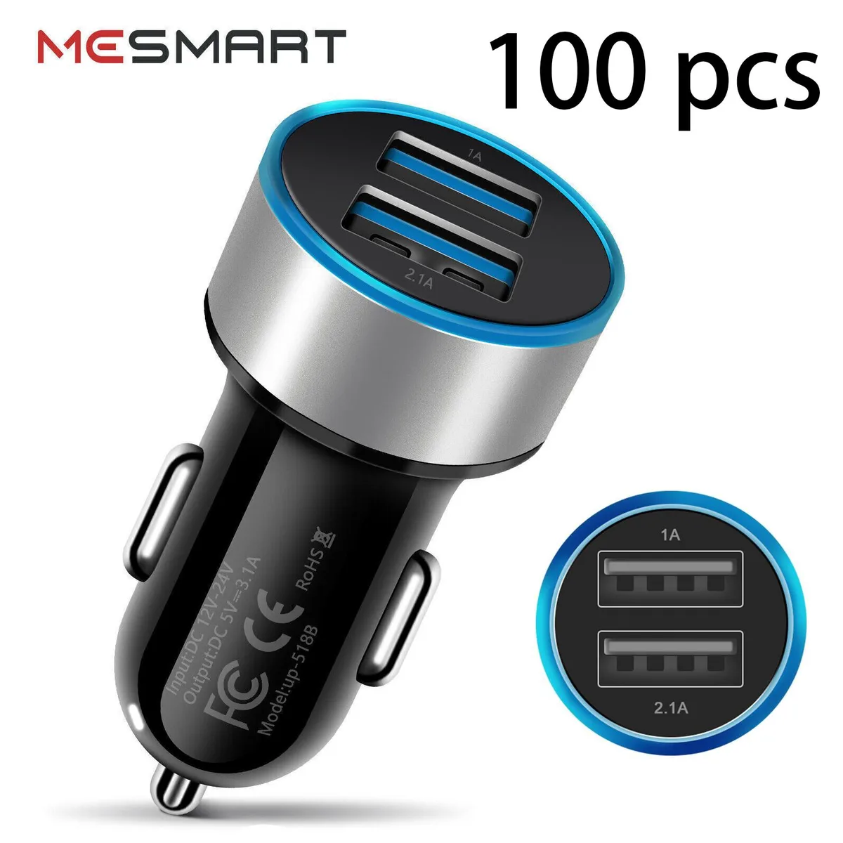 MESMART MESMART 100 Pack 2026 Upgrade 18W Dual USB-C Car Charger — product photo