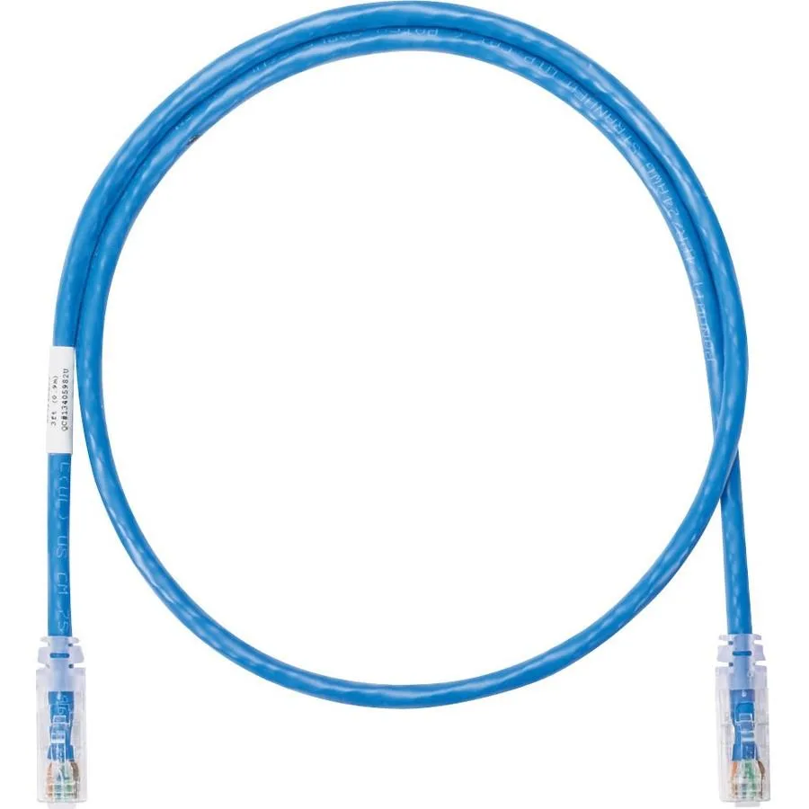 Blue Cat6 UTP patch cable with RJ45 connectors on both ends, one foot long