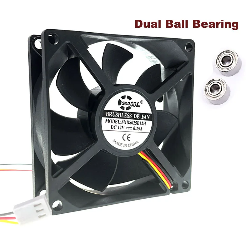 SXDOOL SXDOOL 80mm 12V 8025 Dual Ball Bearing 4000RPM 3-Pin Case Fan — product photo