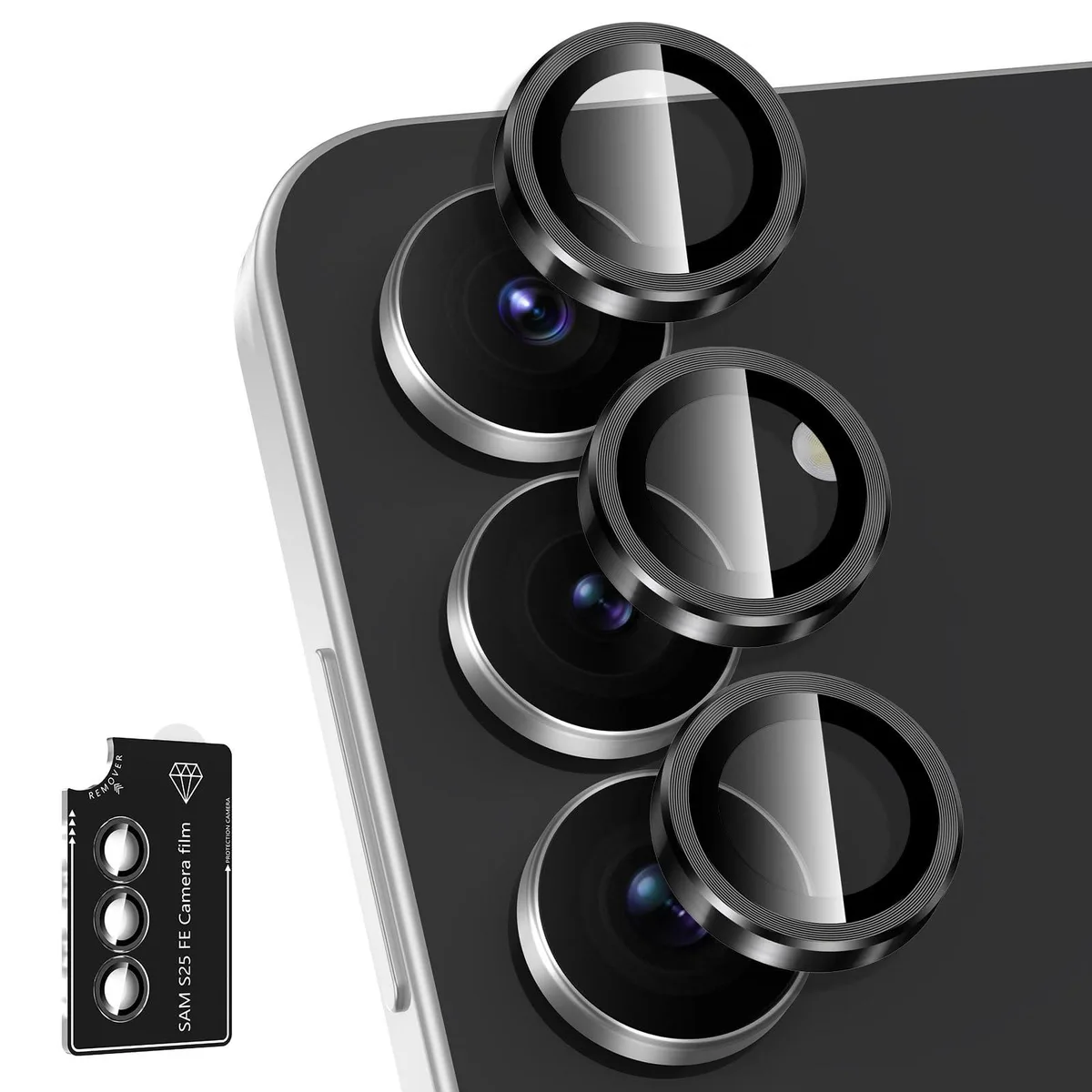 RooCASE BTS0440-01 Camera Lens Protector for Samsung Galaxy S25 FE Black — product photo