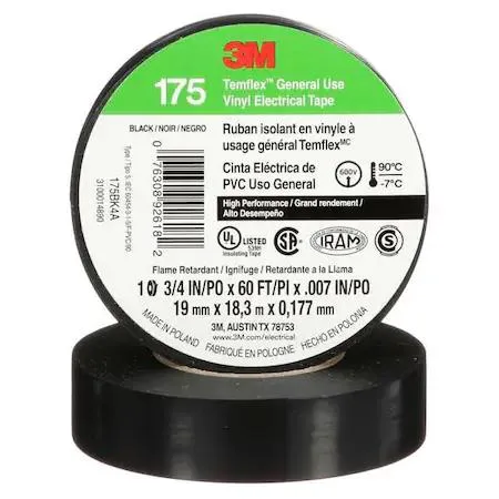 3M 3M Temflex 175 Electrical Tape Vinyl Black 3/4 in 20 yd — product photo