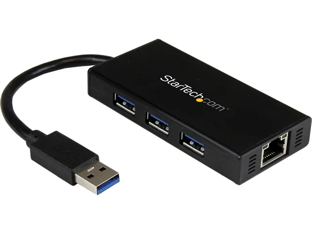 STARTECH STARTECH ST3300GU3B USB 3.0 Hub 3 Port Gigabit Ethernet Adapter — product photo