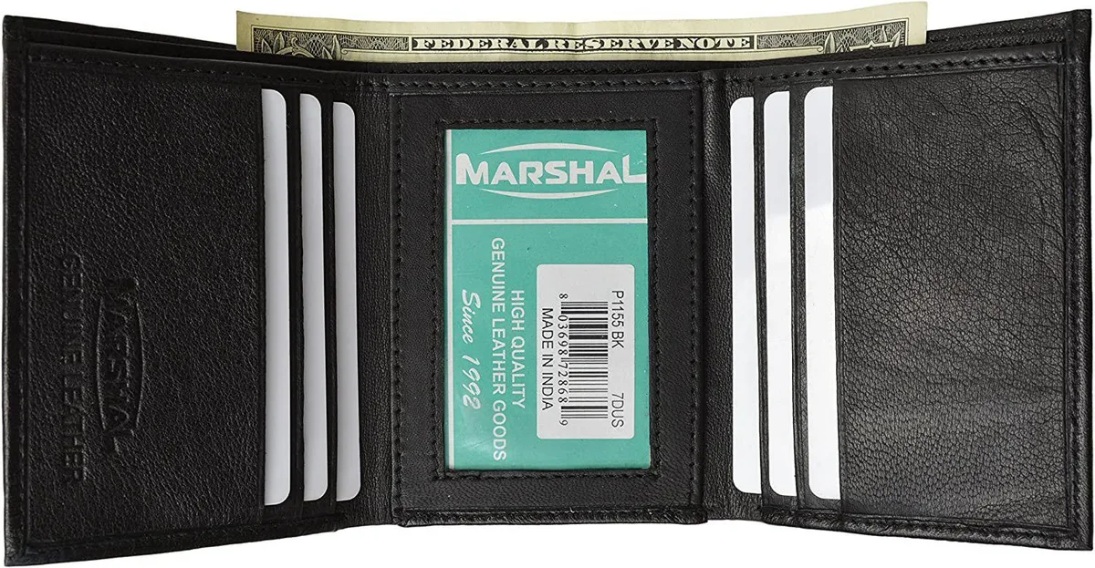 Marshal Wallet Marshal Wallet Trifold Leather Black 6 Card Slots ID Window .5 x 2.75 x 4.00 in — product photo