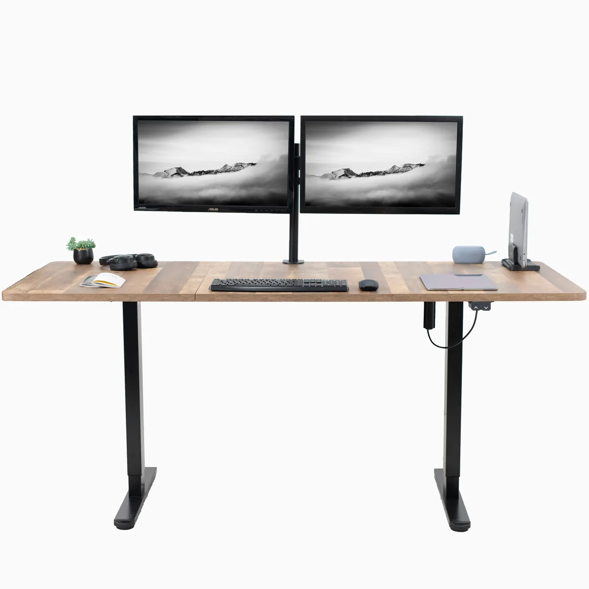 VIVO VIVO Electric Stand Up Desk 71 x 30 Reclaimed Wood Top Black Frame — product photo