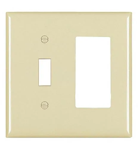 Ivory two-gang combo wall plate with toggle and decorator openings