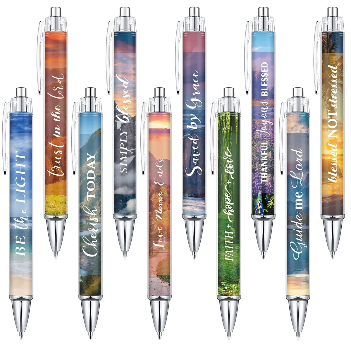  Christian Pens Landscape 10 Pack Blue Retractable 14cm — product photo