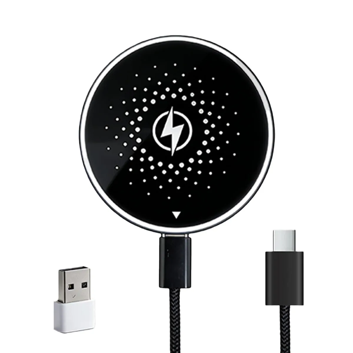 Black ultra-thin wireless charger with USB-C and USB-A ports