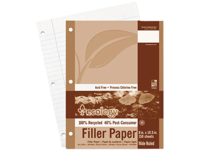 Pacon Pacon 3203 Ecology Recycled Filler Paper 150 Sheet Wide Ruled Letter 8.50 x 11 White — product photo