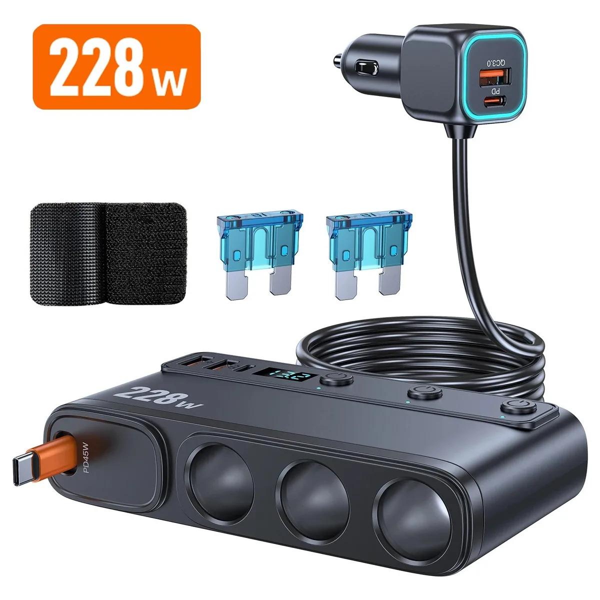 Werleo Werleo 228W 9-in-1 Car Fast Charger Adapter with Independent Switches — product photo