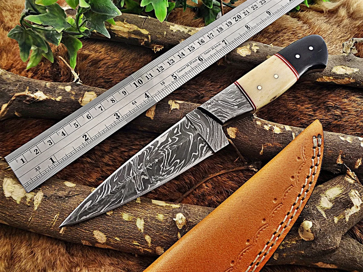 Damascus Depot Damascus Depot 9" Skinning Knife 465-Layer 1095/15N20 Steel Camel Bone Horn Handle — product photo