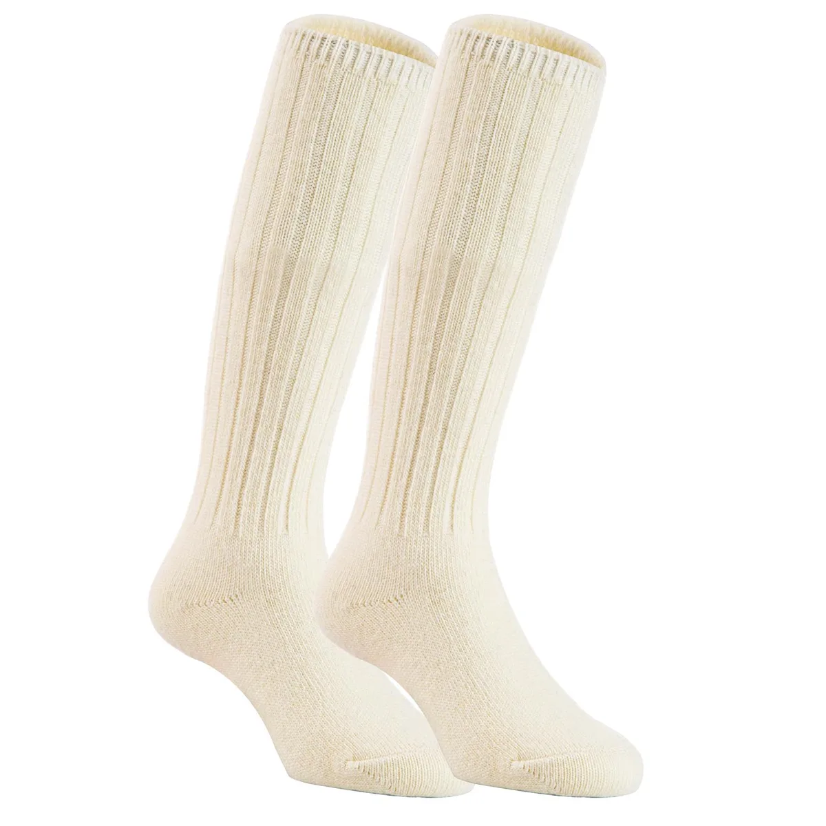Single pair of white knee-high wool-blend socks sized for ages two to four