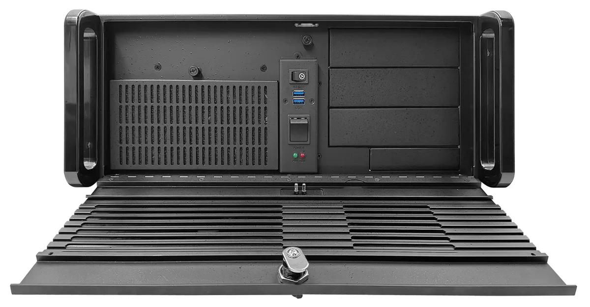 AIC Inc. AIC Inc. RMC-4S 4U 19" server chassis 2×92mm fan aluminium door 7-slot USB 3.0 no PSU — product photo