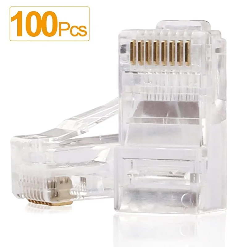 Trakbelt360 Trakbelt360 100Pcs RJ45 Connectors Cat6 Cat5e Cat5 UTP 8P8C 50 Micron Gold Plating — product photo