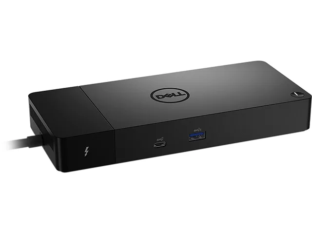Black rectangular Thunderbolt 4 dock with multiple ports on front and back