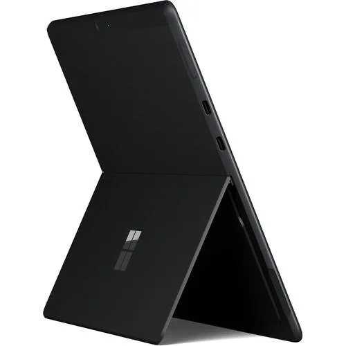 Matte black 13 inch tablet with thin bezels and kickstand visible