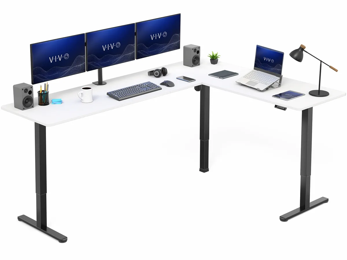 VIVO VIVO White/Black Electric Corner Standing Desk 84" x 63 — product photo