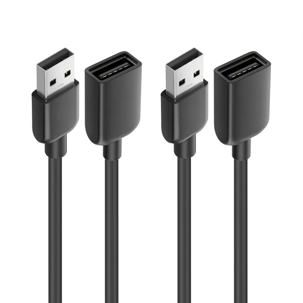 Two black USB-A male-to-female extension cables, 3 ft each